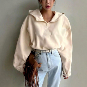 Oversized Green Hooded Half Zip Sweatshirt Unisex Casual Fleece Cotton Autumn Regular Fit Long Sleeve Solid Knitted 2027 - Product Image 5
