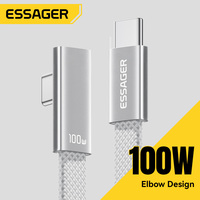 ESSAGER ES-X85 Cable de Carga Rápida Tipo C a C con Conector en Ángulo de 90 Grados, Trenzado Plano, 5A, PD 100W, para Teléfono, Laptop, iPhone, Xiaomi