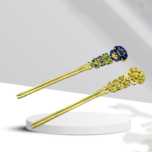 Antique Style Hairpins Gold And Peacock Blue Metal Hair Forks <b>Wedding</b> Headdress <b>Accessories</b> Baking Paint Charm Embellishment - Product Image 4