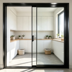 Puerta Corredera de Aluminio Resistente al Viento de Alta Calidad Personalizada, Marco Negro con Vidrio Templado Doble para el Hogar - Product Image 4