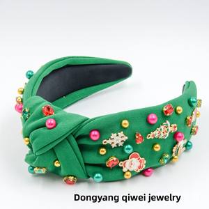 Nouveau serre-tête de Noël pour femme, en tissu, incrusté de gros diamants, avec Père Noël et flocon de neige, fait main, tendance, noué - Product Image 6