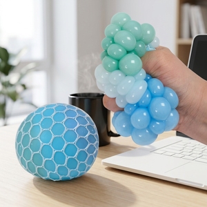 3-Color Grape Mesh Squeeze Ball - Sensory <b>Fidget</b> Toy for Kids Stress Relief, New Anti-Anxiety Venting Squishy Gift - Product Image 1
