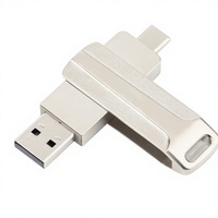 Flash Drive USB2.0/3.0 2 in 1 Dual Port Type-C Logam Putar Grosir, Kapasitas Besar 32GB 64GB untuk Ponsel dan Komputer