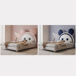 Cama Infantil con Forma de Ratón de Dibujos Animados, Cama Tapizada de Alta Gama para Niños, Diseño Moderno, Juego de Cama Doble de Madera Blanca y Rosa - Product Image 5