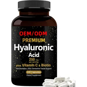 Suppléments d'acide hyaluronique 250mg 240 Capsules avec biotine 5000mcg Vitamine C 25mg Soutien Hydratation de la peau Lubrification articulaire