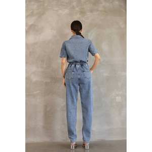 Overol de Mezclilla para Mujer, Cintura Elástica, 100% Algodón, Lavable, Estilo Simple - Product Image 3