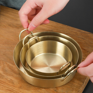 Korean Style 304 Stainless Steel Double Handled Snack Dish Gold Color Round Condiment Bowl For Party Use - Product Image 3