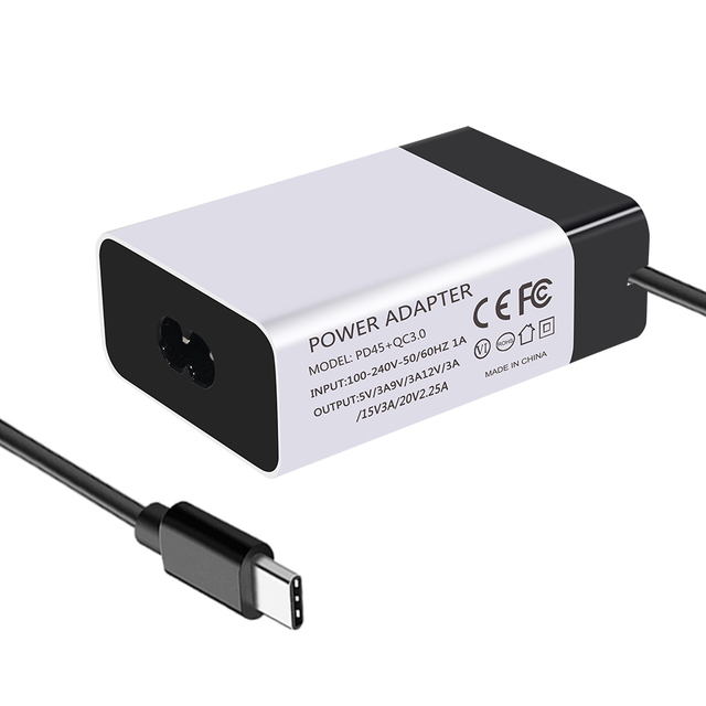 C14 Input 65W Usb-C Usb Type C Supply 5V 9V 12V 15V 3A 20V 2.25A 45W Pd Charger Power Adapter