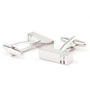 Rectangular <b>Smooth</b> Metal Cufflinks <b>Brushed</b> White Steel Tone Copper Cufflinks Custom Engravable Men's Suit Shirt Fashion Cufflink - Product Image 3