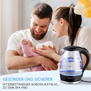 Aigostar Kính Ấm đun nước 1.7 lít 2200 Watts LED chiếu sáng BPA miễn phí <span class=keywords><strong>limescale</strong></span> Lọc cơ sở thép không gỉ đun sôi khô ngoài trời khách sạn - Product Image 6