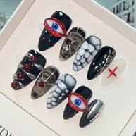 Faux ongles à presser faits main, mi-longs, style français, amande, éclaircissants, pour usage quotidien, pour le marché européen et américain.