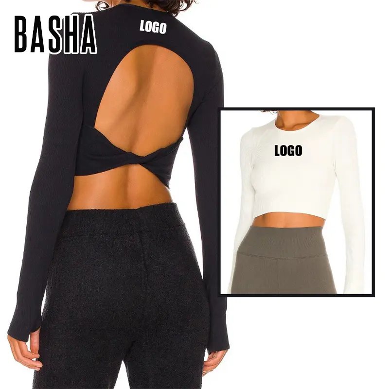 Bashasports tendencia 2023 tùy chỉnh trang phục tập thể dục của phụ nữ ropa deportiva mujer Yoga Tops Activewear Workout backless Crop Top