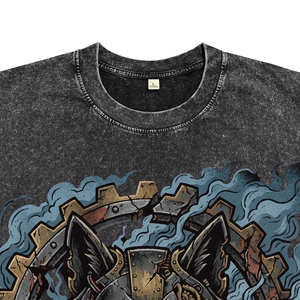 Camisetas de Algodón Transpirable para Hombre, Estilo Streetwear, Lavado Ácido Negro, de Alta Calidad, con Estampado DTG de Lobo Dentado Personalizado, para Venta al Por Mayor - Product Image 3