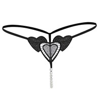 Tanga Sexy con Cuentas y Bordado de Corazón, Panty Transparente con Forma de Corazón, Transpirable y con Tirantes en T