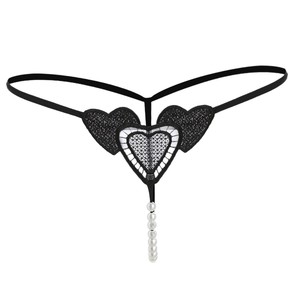 String sexy perlé brodé en forme de cœur, culotte transparente respirante à dos en T, tendance et sexy - Product Image 1