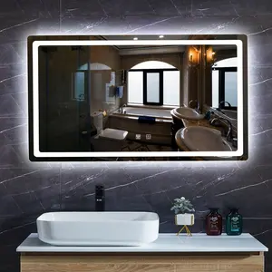 بدون إطار مستطيل الحمام الغرور فندق أدى مرآة ضوء مع جهاز استشعار النحاس الحرة/مرآة فضية مضيئة الحديثة 70139910090