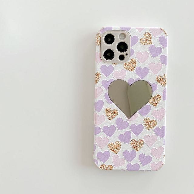 Factory Wholesale Leather Heart Shape Mirror Case for iPhone 12 13 14 15 16 17 Pro Max Mobile Phone Accessories Cover