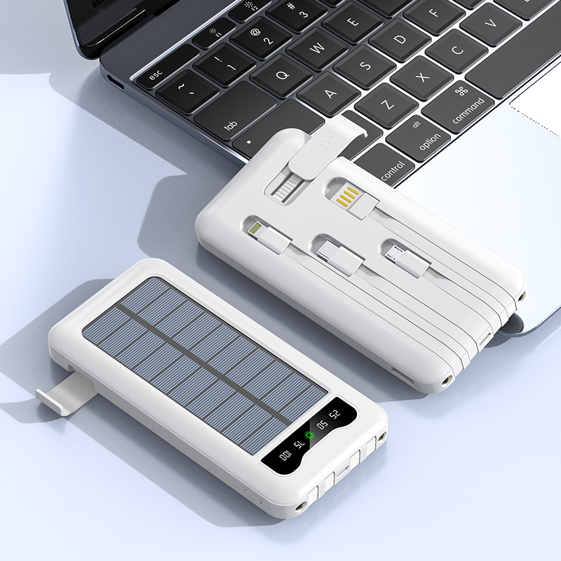 10000mAh Solar Power Bank with Built-In Cables &amp; Phone Stand