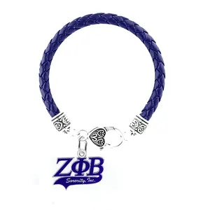 Blue leather charms bracelet with Zeta Phi Beta sorority inc charms greek letters royal blue enamel accessories bracelet jewelry