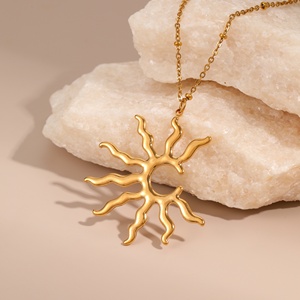 KITI Bold Artistic <strong>Jewelry</strong> 18k Gold Stainless Steel <strong>Abstract</strong> Sun Pendant Statement Necklace for Women - Product Image 3