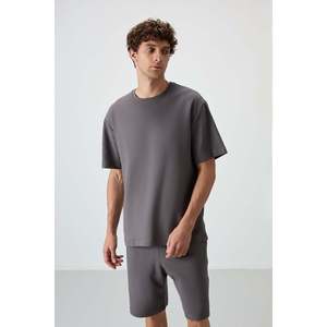 Ensemble de shorts basiques pour homme en coton gris foncé, épais, doux et texturé, coupe oversize - 85249 - Gris foncé/gris foncé - Product Image 2