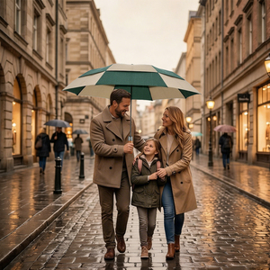 Folding Umbrella Wooden Handle Windproof Rain Umbrella Auto Open Close Compact Travel Umbrella for Gift - Product Image 5