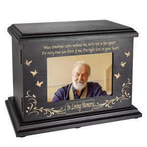 Wooden Cremation Urn With Photo Frame Rectangle Solid Wood In Loving <b>Memory</b> Sympathy Memorial <b>Box</b> For Adults - Product Image 1