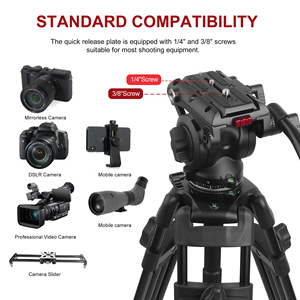 Trípode de aleación de aluminio para videocámara de alta resistencia con cabezal de arrastre fluido diseñado para cámara <span class=keywords><strong>DSLR</strong></span>/SLR - Product Image 6