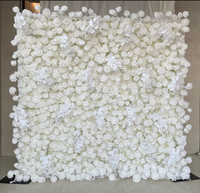 2025 nouveau décor de scène de mariage personnalisé panneau de fleur de rose en soie blanche enroulable 3D mur de fleurs artificielles avec fermeture éclair