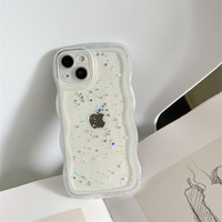Clair TPU Brillant Mobile Téléphone Cas pour iPhone 13 14 15 16 Transparent Couleur Goutte Colle Paillettes Grande Vague Bord Housse De Protection