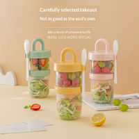 Gobelet portable à double compartiment avec couvercle et cuillère, boîte à bento, saladier, tasse à fruits, repas légers, en plastique, style Instagram