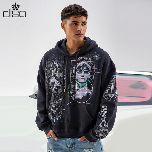 Custom Luxury Unisex Casual Hoodies Men's Oversized Winter Sweatshirt Cotton Printed Pattern Knitted Hooded Hoodie