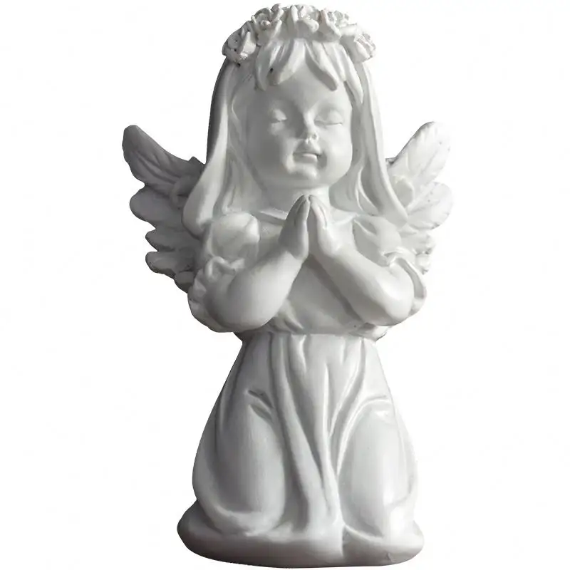 Jiayi-estatua de resina religiosa, fabricante de artesanías, figuritas de Ángel de oración personalizadas de poliresina blanca