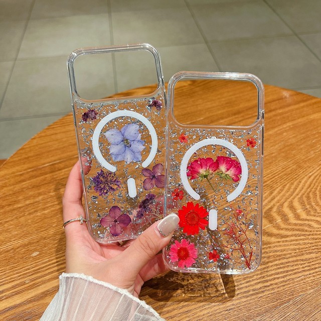 For iPhone 17 Pro Flower Magnetic Epoxy Phone case Wireless Charge Real Dried Flowers Case for iPhone 16 15 14 13 12
