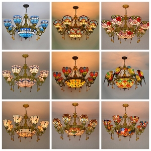 <span class=keywords><strong>Lampadario</strong></span> in Stile Tiffany con Fiori in <span class=keywords><strong>Vetro</strong></span> Colorato, Decorazione <span class=keywords><strong>Vintage</strong></span> con Uccelli per Soggiorno, Luce Calda - Product Image 3