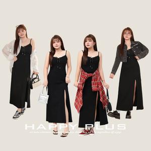 Robe longue fendue noire Happy Plus à encolure croisée pour femme, grande taille, coupe trapèze avec détails en dentelle N9186 - Product Image 3