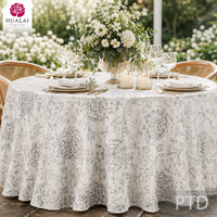 Nappe HuaLai sur mesure en faux coton et polyester, motif floral médaillon gris, élégante pour mariage et banquet
