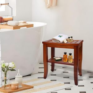 Tabouret de douche en teck avec étagère de rangement, banc de salle de bain en bois imperméable 40x25x43cm 50x34x47cm, utilisation intérieure et extérieure - Product Image 4