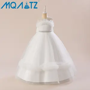 MQATZ 2-12儿童结婚花童礼服晚礼服白色公主生日派对蝴蝶结婴儿儿童Gir