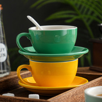 Nueva Tendencia, Juego de Tazas y Platos de Café de Cerámica Personalizadas de 300 ml, Coloridas, para Café Americano y Latte, para Cafetería