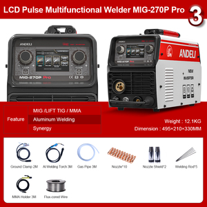 ANDELI 220V LCDスクリーン ダブルパルス MIG/リフトTIG/MMA スプールガン対応 半自動アルミMIG溶接機 - Product Image 4