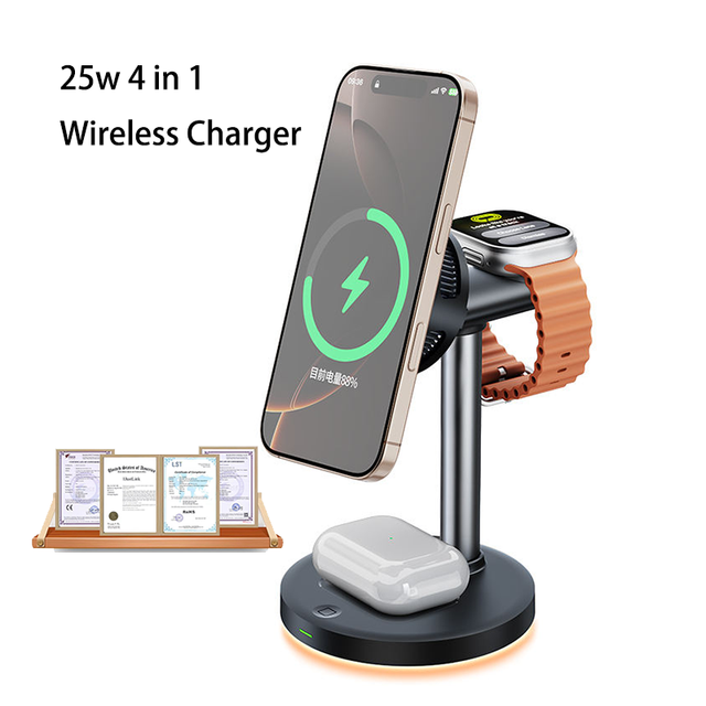 Qi2.2 25W 3-in-1 Magnetic Wireless Charger 15W Fast Charging Station with Night Light for Mobile Phone Charger