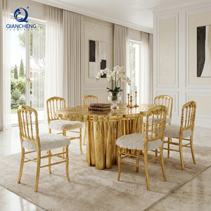 Tavolo da Pranzo di Lusso in Acciaio Inox Dorato, Design Moderno e Artistico, Grande Tavolo Centrale per Villa e Mansion, Vendita all'Ingrosso di Mobili - Product Image 5