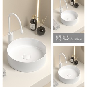 Ceramic <b>Round</b> Countertop <b>Basin</b> Single Hole Gunmetal Gray For Bathroom Home Use - Product Image 5