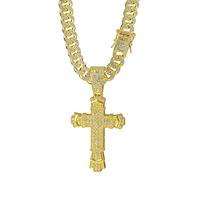 Collar con Colgante de Cruz Iced Out para Hombre, Cadena Cubana de Aleación Color Oro, Joyería Hip Hop, Accesorios de Moda Masculinos