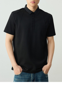 <span class=keywords><strong>เสื้อโปโล</strong></span>ผู้ชายทรงปกติ ผ้าคอตตอนปิเก้ 220GSM สีดำล้วน แต่งแถบเย็บแนวเฉียง รับทำโลโก้ OEM - Product Image 2