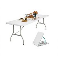 Table de salle à manger pliante rectangulaire en plastique, moderne et minimaliste, blanche, portable, pour extérieur, événements et stands, directement de l'usine