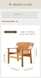 ラウンジチェアソリッドオークブナウッドフレームサドルレザー高級デザイナーリビングルームオフィススタジオ家具 - Product Image 6