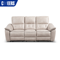 MANWAH CHEERS Sofá Reclinable Eléctrico Modular Moderno de 3 Plazas en Tela Beige con Mesa Auxiliar para Villa y Taller