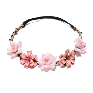 Fascia per capelli floreale in tessuto elastico con rosa <span class=keywords><strong>di</strong></span> seta e piccolo fiore Cosmos per accessori per capelli da tutti i giorni, matrimoni e viaggi - Product Image 4
